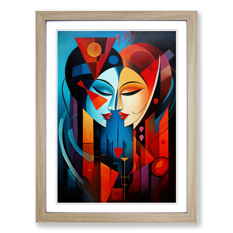 XYZ-FRM-V1223-6320 Two Women in Love Futurism No.2 1 Piece Single Picture Frame Wall Art, 34cm H x 25cm W x 2cm D, Oak