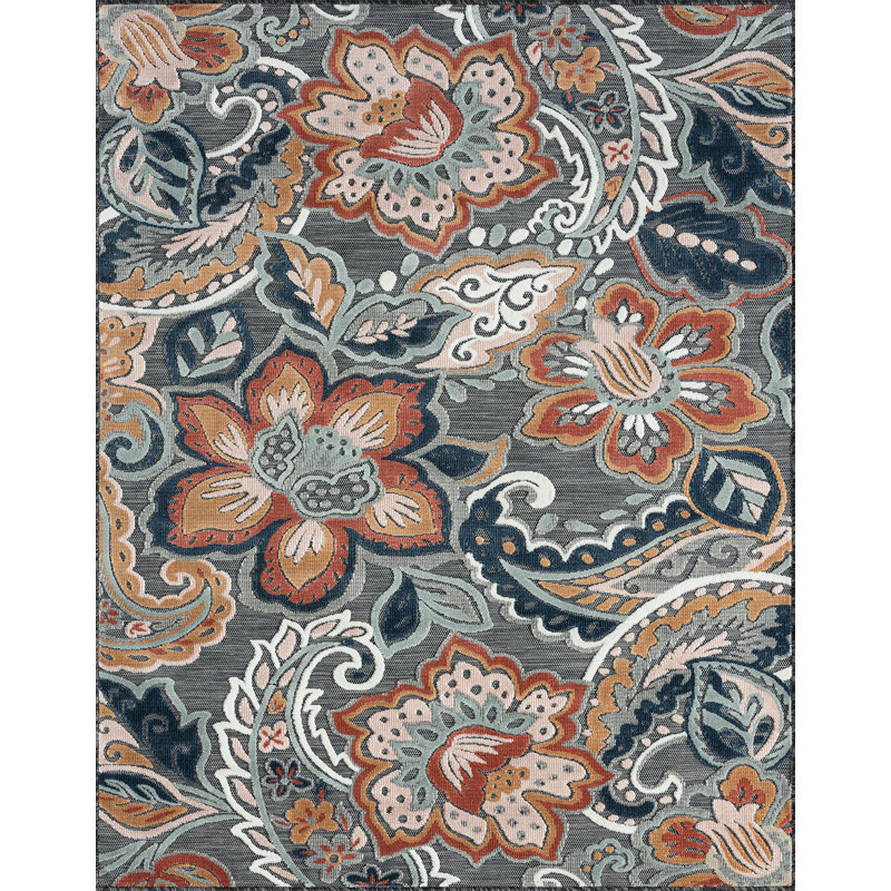 Tapis floral transitionnel Lilia, noir, Rectangle 1 pi 11 po x 3 pi
