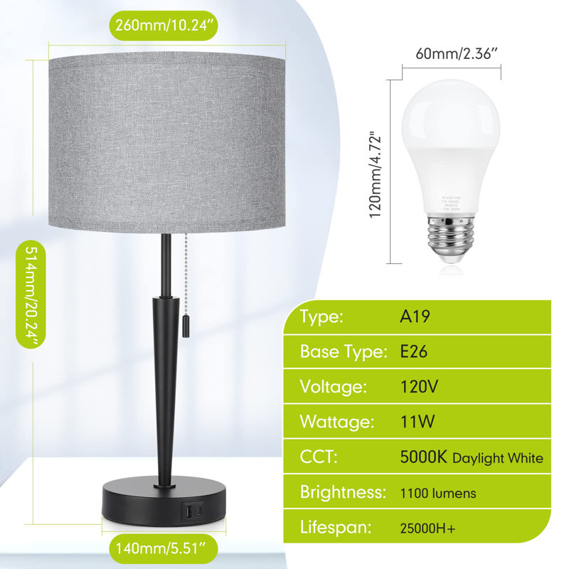 Felipa USB Bedside Table Lamp