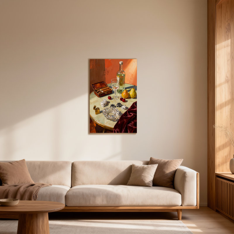 Mode nature morte avec des dés de cigares et des fruits, H 24 po x l 16 po