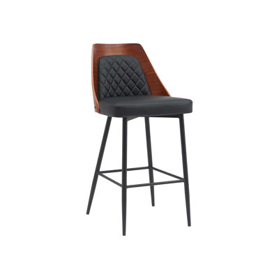 Tabouret de salle à manger en métal avec dossier en vinyle touffeté à losanges et dossier en placage pour l'intérieur