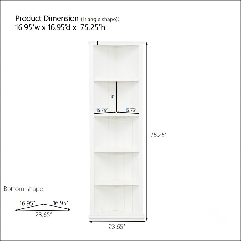 Set of 2 75.25'' Tall Triangle Sided Bookshelves,Concor Bookcase