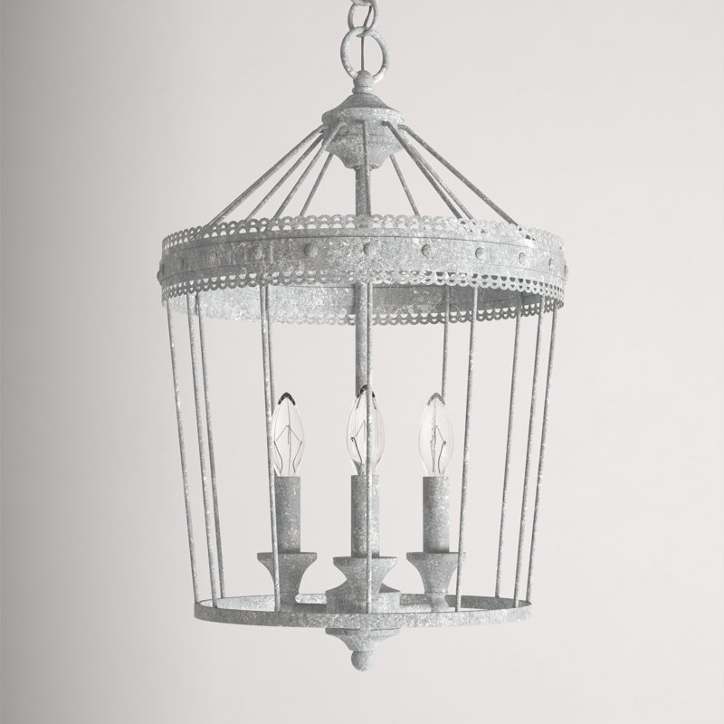 Oyster White Rustic Cage Pendant Light with Scallop Detail
