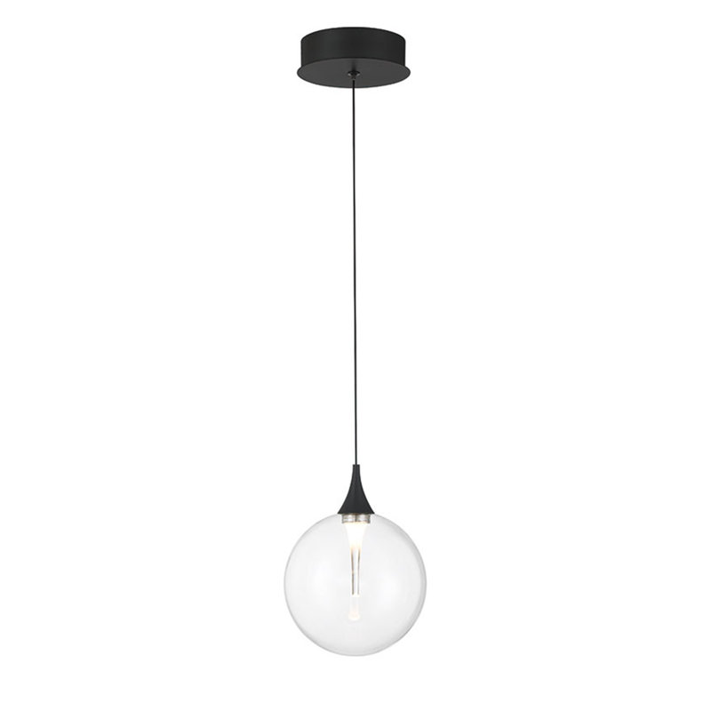 Iissa, luminaire suspendu, 6 po, noir mat, verre transparent, Fumée