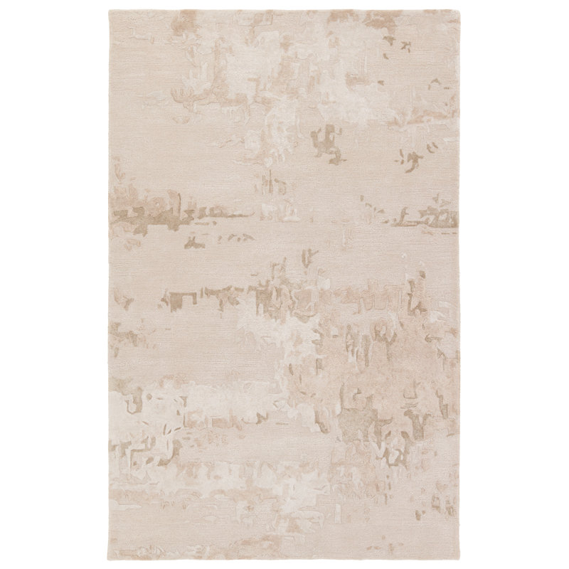 Tapis rectangulaire en viscose / laine touffeté à la main à motif abstrait brun clair / beige, Rectangle de 5 pi x 8 pi