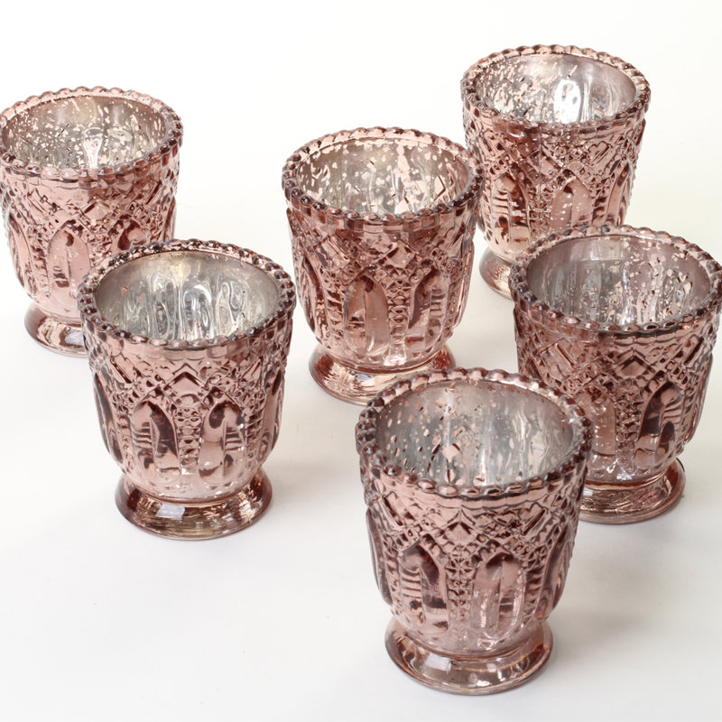 3'' H Glass Tabletop Votive Holder, Antique Rose Gold