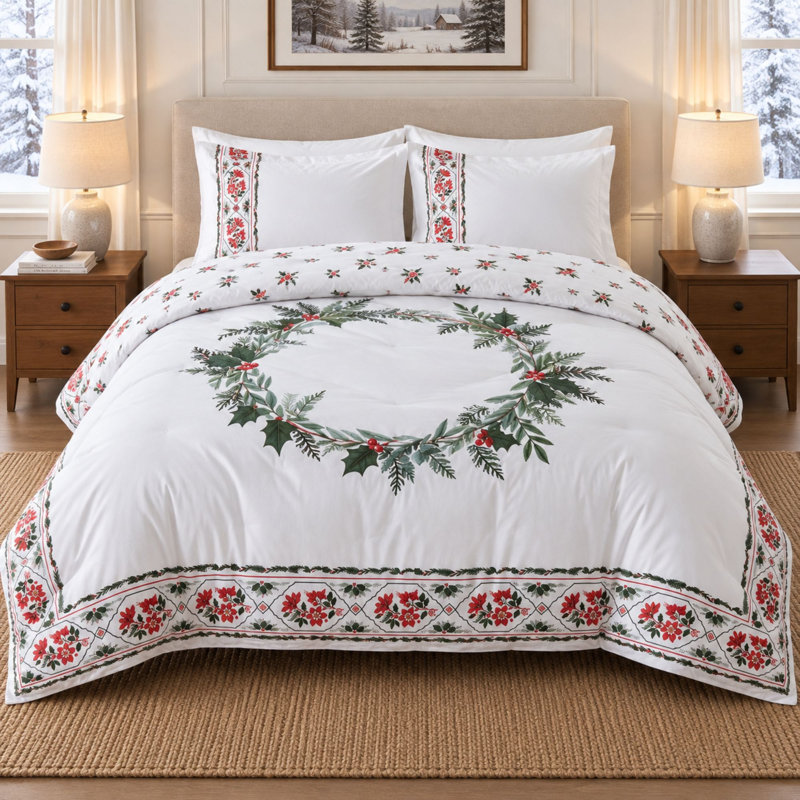 Ensemble couette et taie d'oreiller de Noël en duvet synthétique, Édredon pour lit simple + 1 taie décorative stan