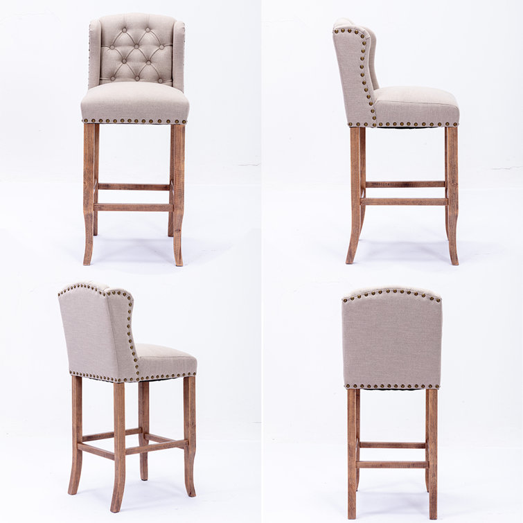 Otteridge Upholstered Counter Height Bar Stools, Breakfast Chairs with  Nailhead-Trim, Wood Legs