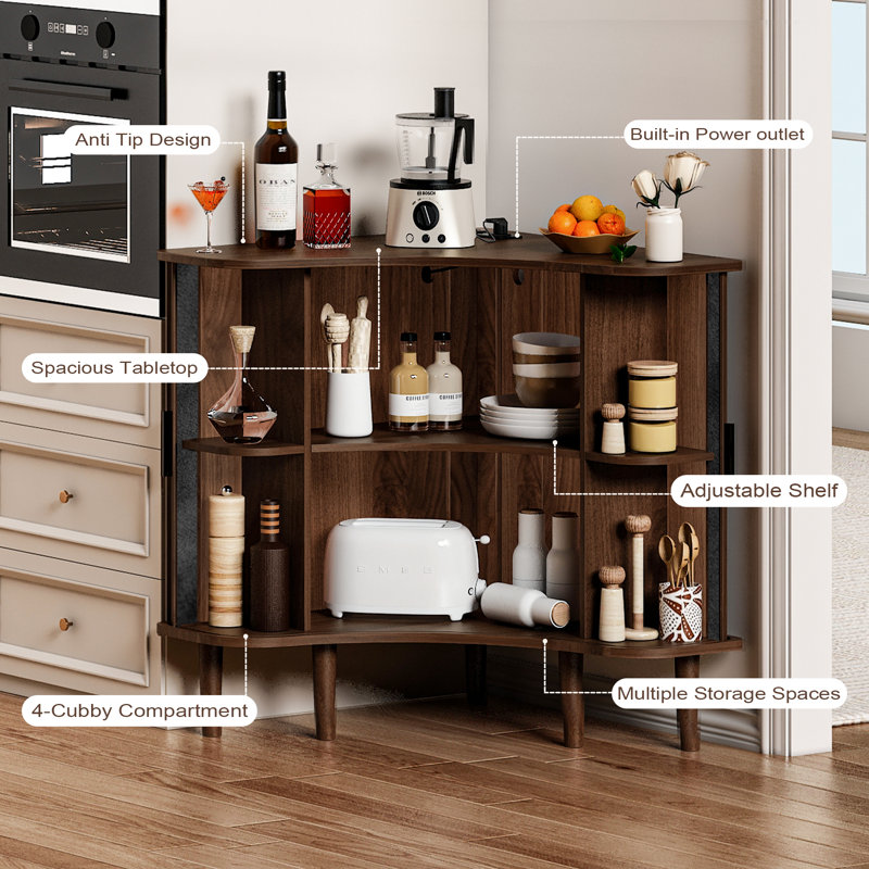 Fluted Corner Cabinet With Sliding Doors And Adjustable Shelves, Small Corner Floor Cabinet For Living Room, Kitchen