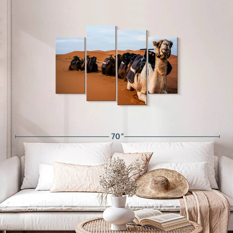 Camels In Morocco, H 27 po x l 43 po