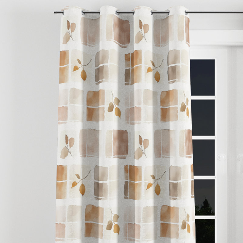 Rideaux à carreaux pour chambre à coucher - Rideau à œillets à motif neutre moderne - 1 panneau, L 52 po x L 63 po