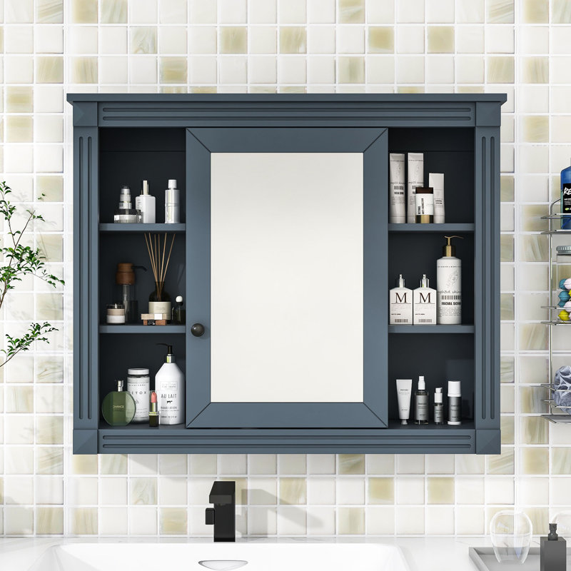 Armoire de rangement murale, armoire à pharmacie avec miroir et rangement dissimulé Viehmann, Bleu