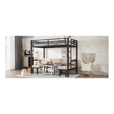 Full Over Full Size Pull-Out Metal Bunk Bed, Lower Bunk Can Be Pulled Out In Three Sections, Top Bunk Equipped With Safety Rails, Black.