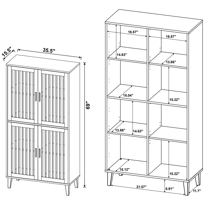 Armoire d'appoint à 4 portes en pin foncé, détails traditionnels, tablettes fixes, grand charme rustique autoportant dans l'espace de vie principal, conception fonctionnelle réglable pour les espaces transitionnels