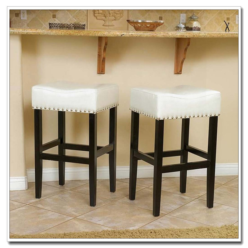 30" Backless Bonded Leather Backless Bar Stool, White