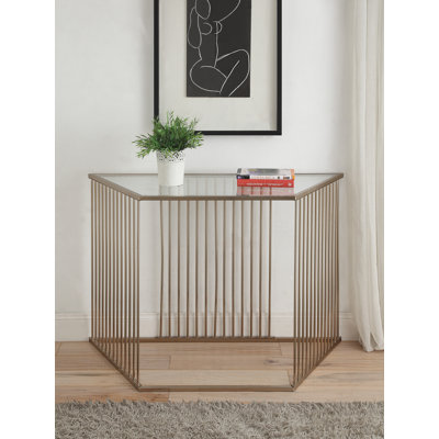 Table de canapé avec plateau en verre transparent à finition champagne
