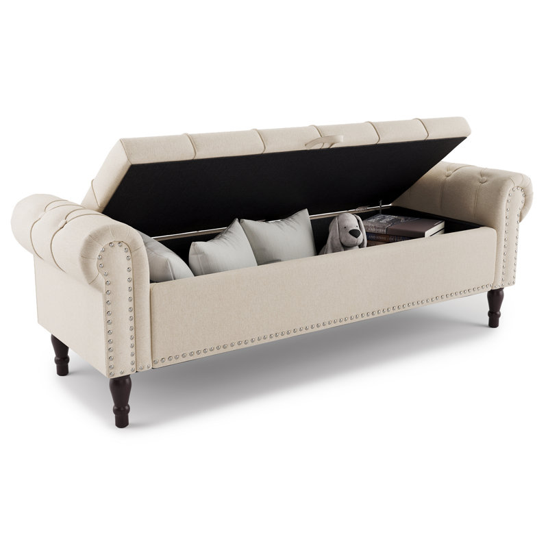 Dawsey Upholstered Storage Bench, Beige Linen, 21.3" H x 63" W x 20.1" D