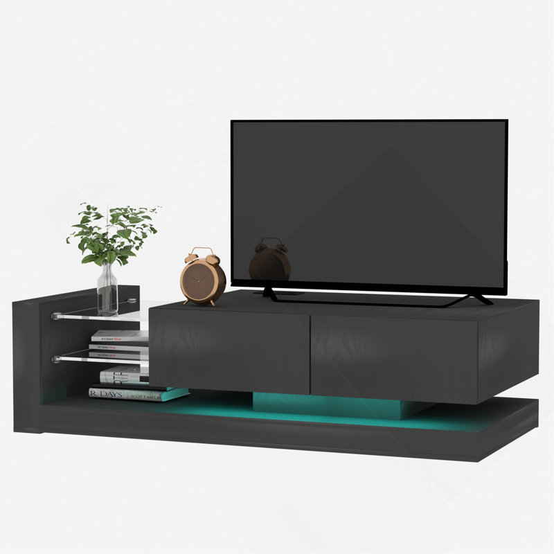 Meuble télé moderne à DEL avec éclairage et rangement RVB, double commande, pour téléviseur de 75 po, meuble audio-vidéo