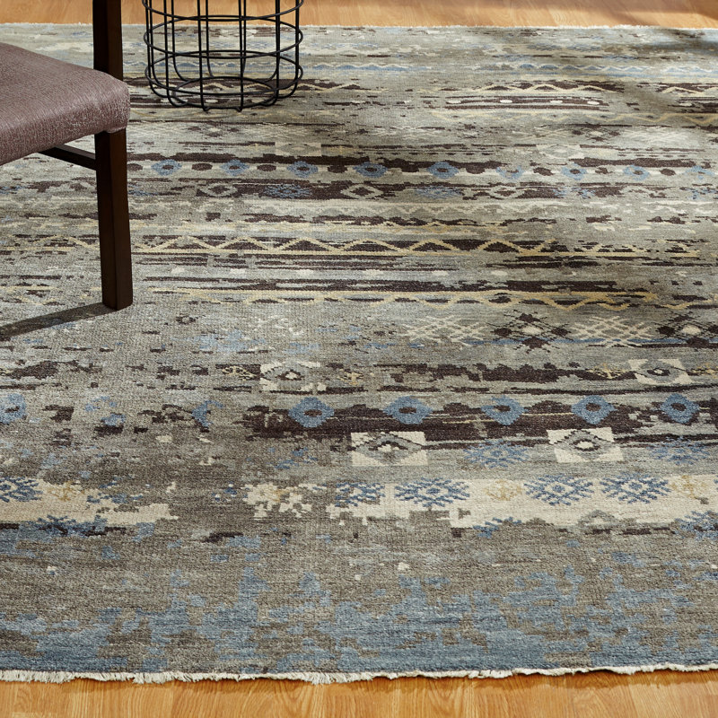 Heracleitus Hand Knotted Geometric Area Rug, Rectangle 12' x 15'
