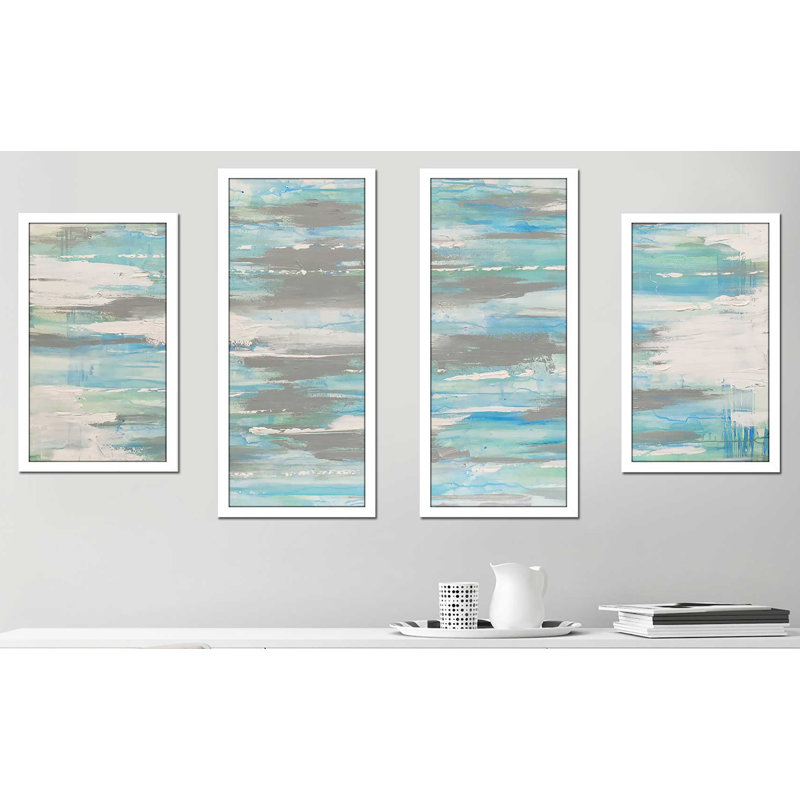 Blue gaze-imprimé de 4 pièces, Cadre blanc, H 39,5 po x l 78 po x P 1 po