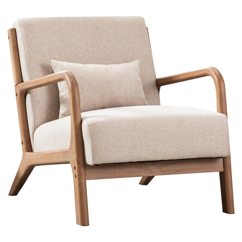 Cashel 25.78" Wide Mid Century Upholstered Accent Chair with an Extra Pillow(Set of 4), Beige Linen Blend