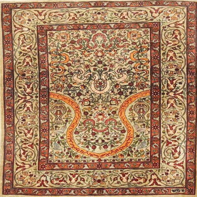 Tapis floral rouge / jaune
