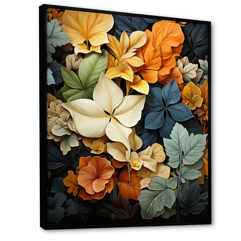 Feuilles d'automne, palette en sourdine - impression, H 40 po x l 30 po x P 1,5 po, Cadre flottant noir
