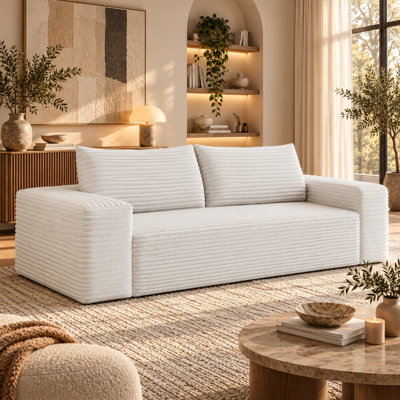 63" 2‑Seater Loveseat Sofa, Corduroy Upholstery, Deep Seat Comfy Couch, No Assembly Required, Upholstered Sofa for Living Room, Bedroom, Apartment, Conference Room, White