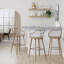 Tabouret de bar à hauteur fixe en bois blanchi et cuivre antique avec repose-pieds carré