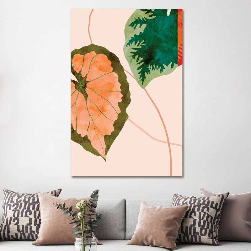 «Tropical Leaves I» par Ana Rut Bré - impression d'art graphique, Pas de tapis, H 60 po x l 40po x P 1,5 po, Toile tendue