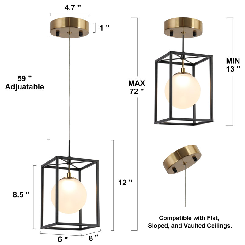 Dennell 1-Light Lantern Rectangle Black/White LED Pendant
