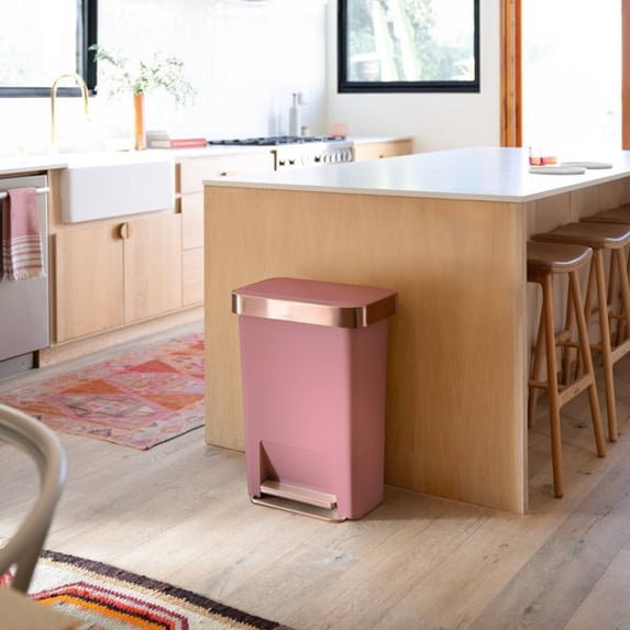 simplehuman 12gal Soft-Close Step-On Can, Blush
