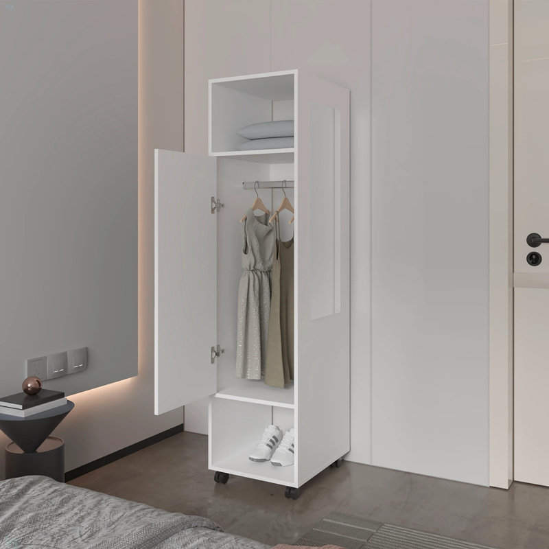 Armoire 1 porte avec miroir et rangement ouvert