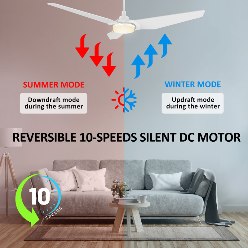 3 - Blade LED Smart Ceiling Fan with Remote Control and Light Kit Included, 56", White