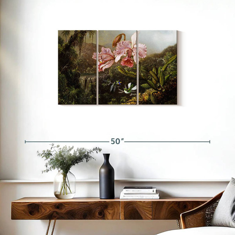 Orchidées Harnek et colibris dans la jungle brésilienne, H 20 po x l 33 po