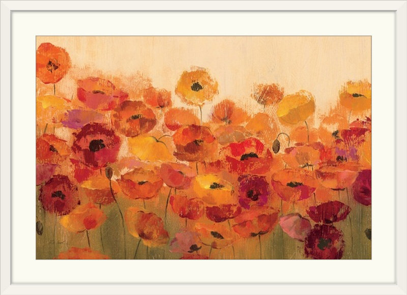 «Summer Poppies» par Aniessa, reproduction d'art, H 28 po x l 38 po x P 1 po, Cadre blanc