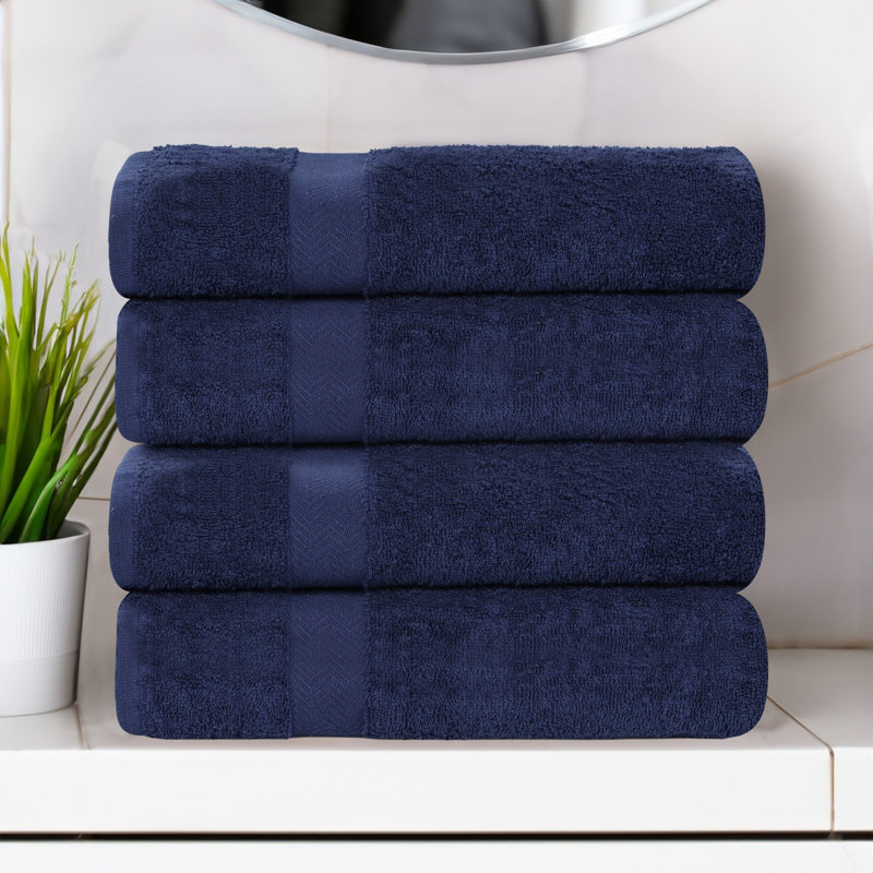  Serviette de bain légère 100% coton à séchage rapide Franklin , Marine, 4 Pieces Towel Set