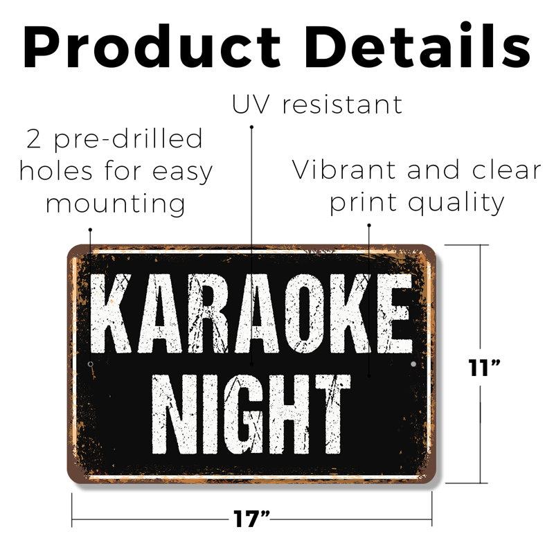 Plaque de rue Karaoke Night, H 11 po x l 17 po x P 0,1 po