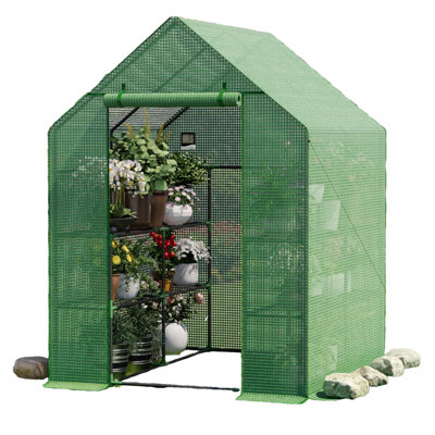 Serre pour l'extérieur, petite serre, serres avec 3 niveaux et 8 tablettes, couverture en polyéthylène, serres pour plantes robustes pour le jardin et la cour, (vert)