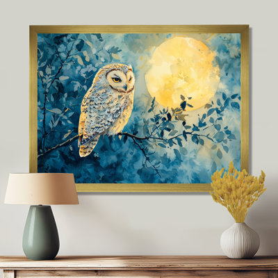Watercolor Owl In The Moonlight Tranquility II - hibou, art mural