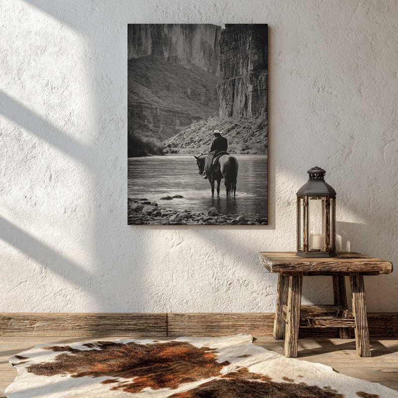 «Cowboy River Crossing», impression sur toile - Western Texas Wall Rustic Ranch, H 45 po x l 30 po