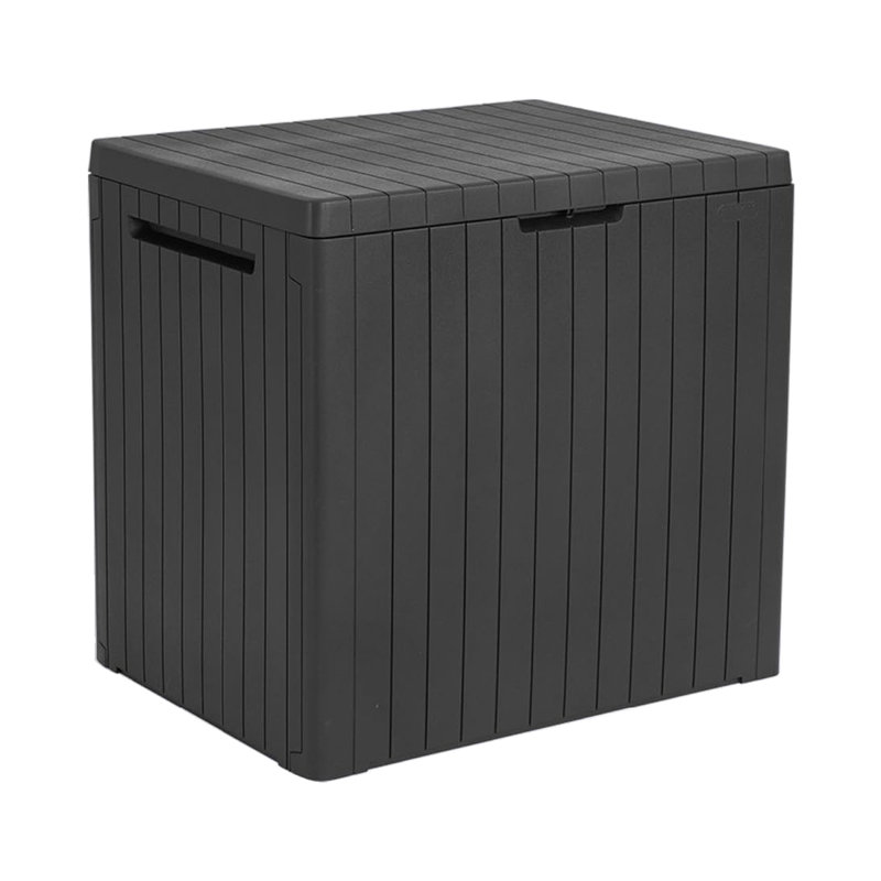 30 Gallon Resin Outdoor Deck Box with Lockable Lid for Garden, Pool, and Patio, Dark Grey