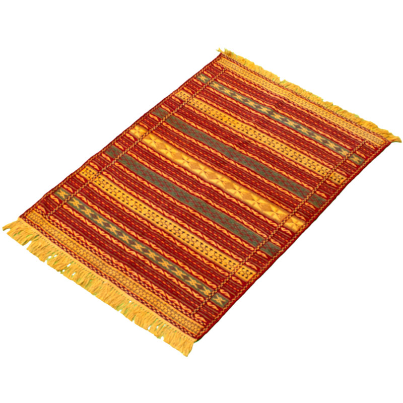 Tapis rouge foncé / jaune en laine fabriqué à la main Kilim