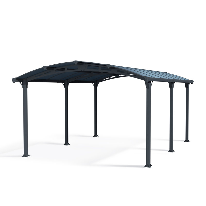Palram - Canopia Arcadia 12' W x 16' D Polycarbonate Galvanized Steel Weather-Protected Carport Canopy for Cars Trucks Gray