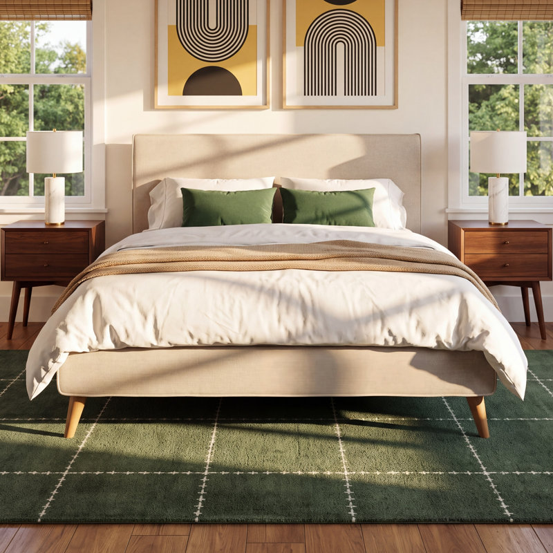 Williams Upholstered Bed, Queen, Beige Linen
