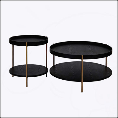 Ensemble de 2 tables basses gigognes 2 étages, facile à assembler, polyvalent pour le salon, la chambre à coucher, le bureau et le balcon, panneau de fibres à densité moyenne