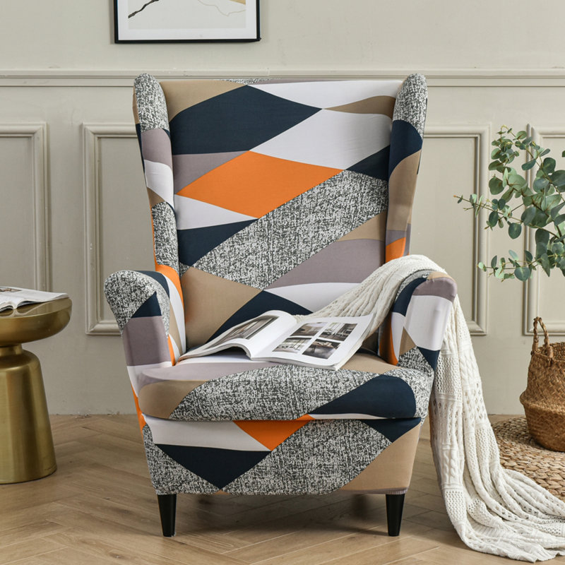 Housse extensible pour tabouret tigre, 100% coton beige / orange