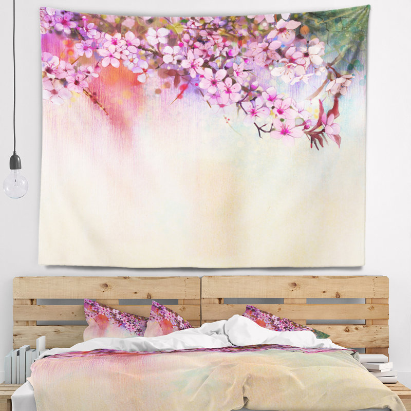 Tapisserie à peinture aquarelle de fleurs, H 78 po x l 92 po