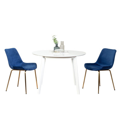 Ensemble de salle à manger contemporain 3 pièces, table de salle à manger ronde blanche avec 2 chaises pour le salon