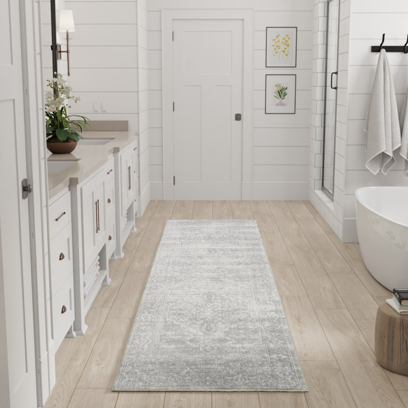 Bungalow Rose Harleigh Machine Washable Light Grey Vintage Indoor Rug, Runner 2'2" x 8'